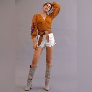 Anthropologie Smocked Tulle Blouse - Size XS